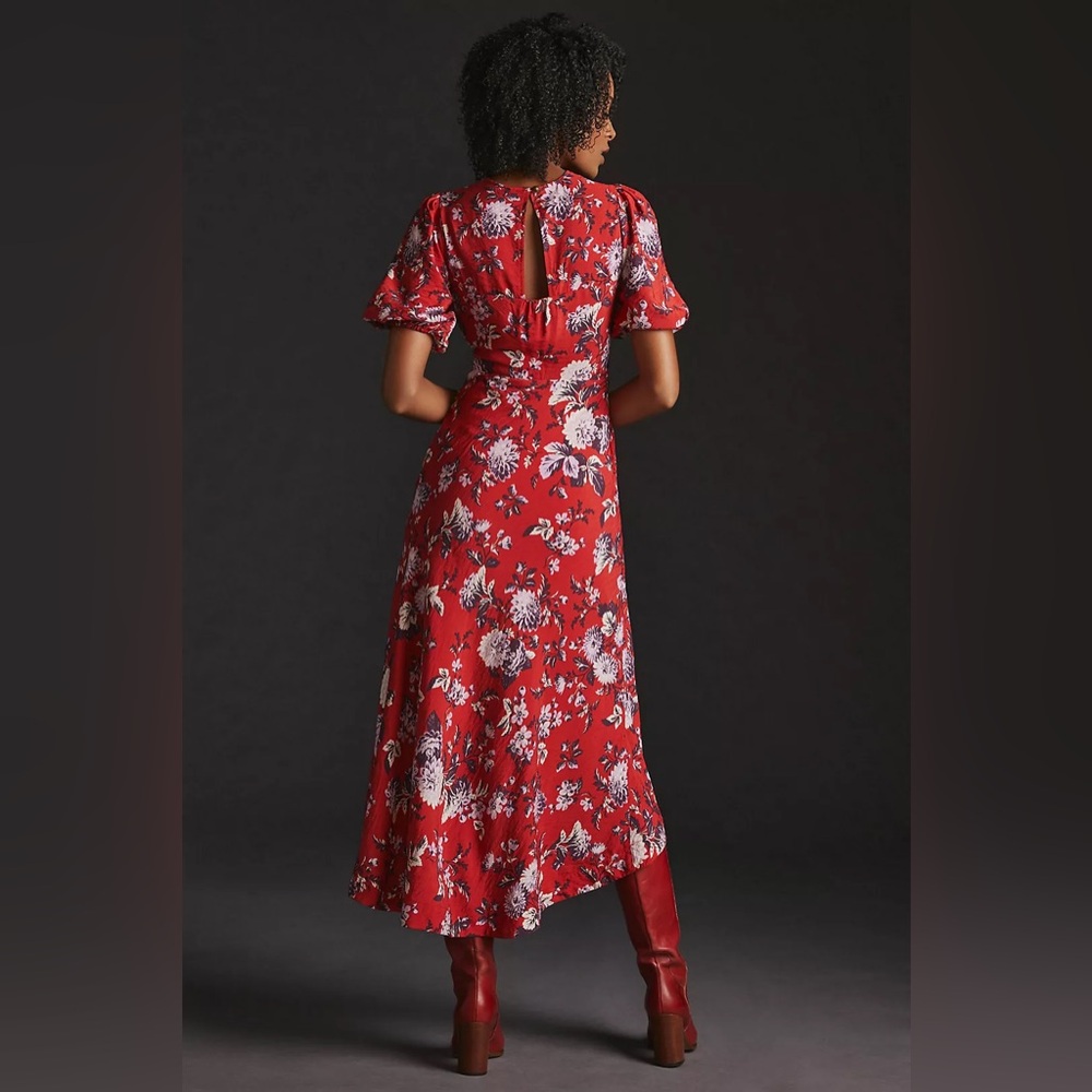 Anthropologie Maeve Floral Puff-Sleeve Midi Dress - Picture 2 of 8